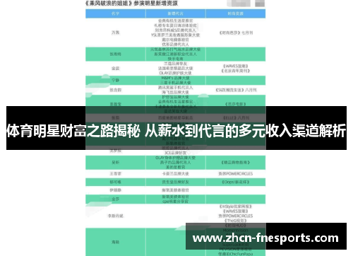 体育明星财富之路揭秘 从薪水到代言的多元收入渠道解析